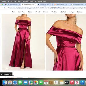NWT Pink Satin Off-the-Shoulder Maxi Dress